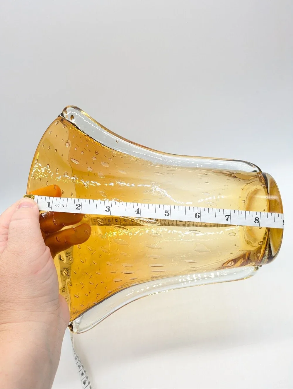 Vintage MCM Orange Brown Amber Controlled Bubble Glass Vase